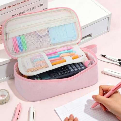 Modinest Pencil Case Pouch, Large Capacity Pen Bag Organizer, Cute Aesthetic Pencil Box for Girls Boys Kids, Back to School Supplies, Teacher Supplies Classroom Essentials, Pink by Modinest - Used condition - Image 7