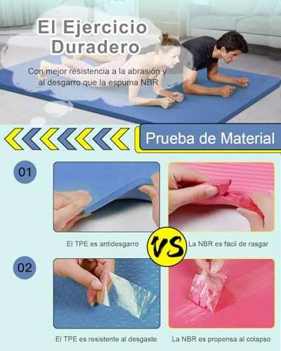 Miniatura 6 de Rytmat Esterilla Fitness Grande Tpe 200 130cm 15mm Gruesa Esterilla Deporte Xxl Esterilla Yoga Antideslizante Colchoneta Gimnasia Pilates Azul