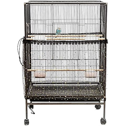 Perfitel Universal Birdcage Cover Seed Catcher Parrot Birdcage Nylon Mesh Guard Netting with lace (Not Included Birdcage,1 Piece) (100 x 18 inch, Black) Cover
