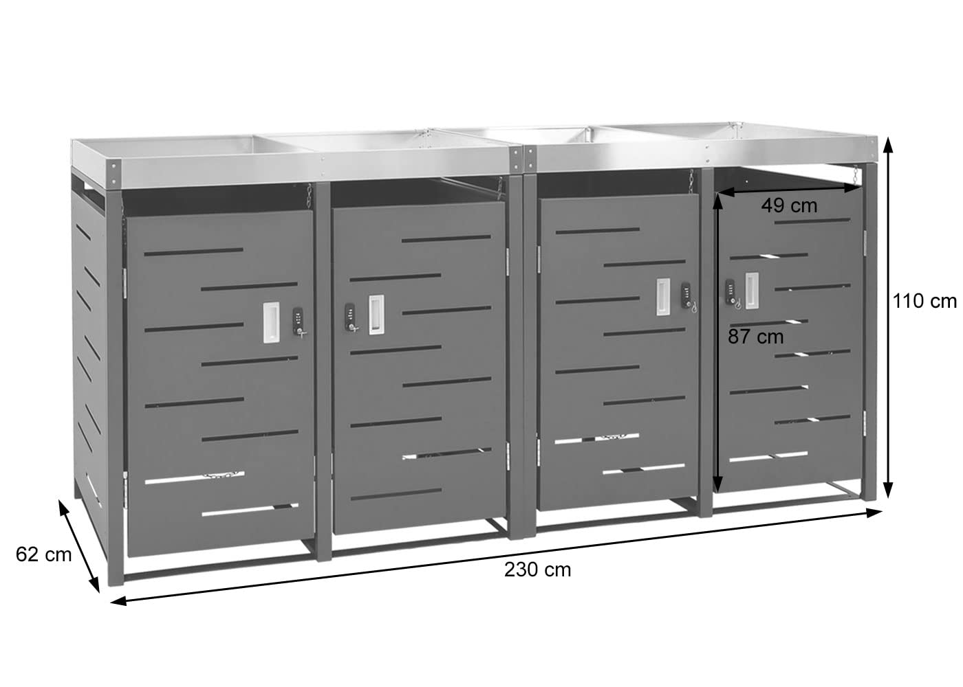 Mendler Juego de 4 cubos de basura HWC-H40b, contenedor de basura, jardinera de acero inoxidable, combi de metal, 78 kg, 101 x 51 x 59 cm, ampliable