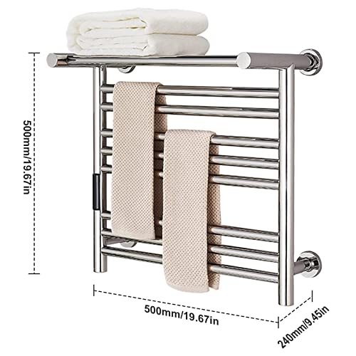 Radiador toallero eléctrico para baño, Acero Inoxidable 304, con Temporizador, 8 Barras de Pared y Estante Superior, 80 W, 50 x 50 x 24 cm, Brillante, Har (Bright-Plug in)