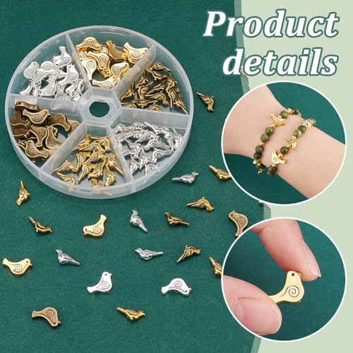 PH PandaHall 120pcs 6 Styles Bird Spacer Beads - Image 4