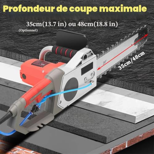Tronçonneuse électrique avec pompe à eau et 2 chaînes/2 guides-chaînes, découpeuse murale électrique pour granit/béton/marbre, équipement industriel de découpe de béton,48cm – vue 5