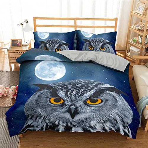 BettwäSche 200x220 Dunkelblaue Eule 110gsm Mikrofaser BettwäSche-Sets - Weiche Und Angenehme Schlafkomfort - 2 KissenbezüGe 80x80 cm - Warm Bettbezug Mit ReißVerschluss Cover