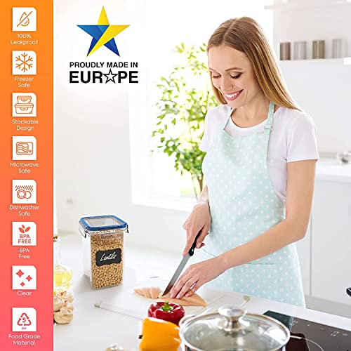 Mueller Food Storage Containers With Lids Airtight, 14-Piece Cereal Containers Storage, Kitchen & Pantry Organization Storage With 14 Labels, 4 Measuring Cups And Marker, Dark Blue #TOP4