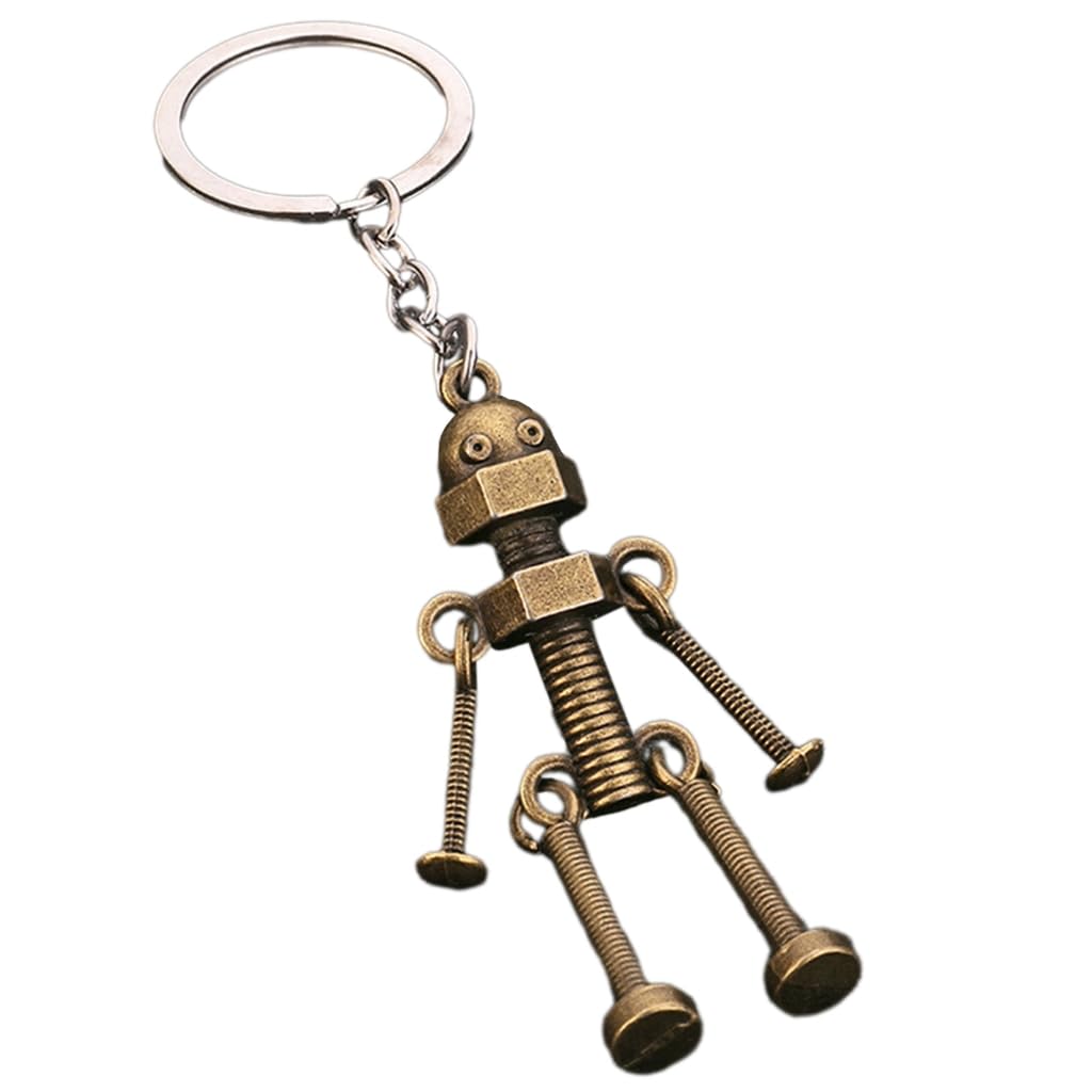 Ldabrye Vintage Mechanical Screw Robot Keychain Creative Movable Joint Robot Car Key Holder for Men Backpack Bags Wallet Pendant