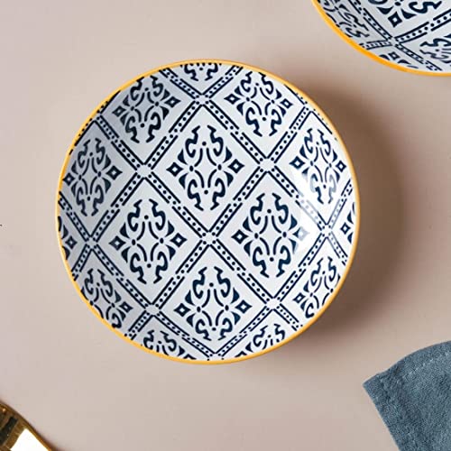 Image of Nestasia Ceramic Round Snack Plate Set of 4 (5.5 Inch Each) - Patterned Dahi Bhalla Plate for Serving Chaat, Halwa, Chakna, & Desserts | Microwave & Dishwasher Safe Small Plate (White & Black)