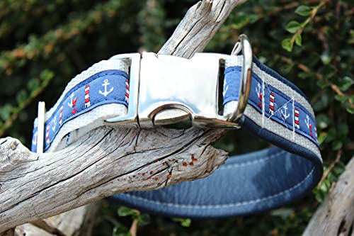 Maritimes Hundehalsband Leder mit Gravur erhältlich