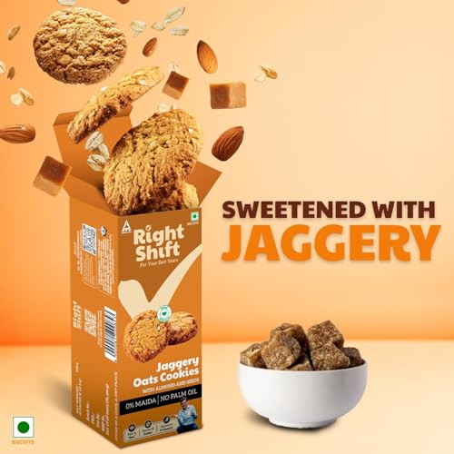 Image of Right Shift Jaggery Oats Cookies, 300g| No Palm oil, High Fibre Digestive| 3X Oats| 0% Maida, Refined Sugar| With Nuts & Seeds| Anytime Snack (Pack of 3)