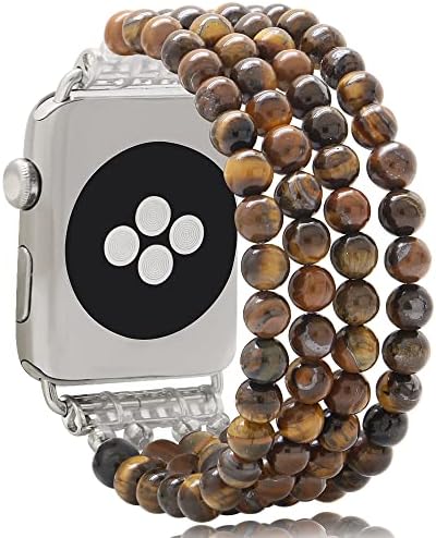 KAI Top Compatible with Apple Watch Band 38mm 40mm 41mm, Tiger's Eye Natural Stone Beaded Band for Women Girls, Handmade Elastic Stretch Replacement Band for iWatch Ultra SE Series 8 7 6 5 4 3 2 1