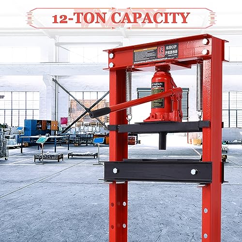 Tandagy 12 Ton Hydraulic Shop Press With Press Plates Heavy Duty Shop Press H-Frame Floor Mount Hydraulic Shop Press Adjustable Hydraulic Press thumb #2