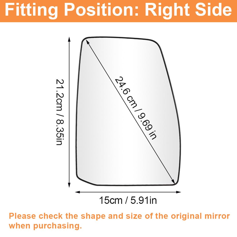 SENZEAL Cristal de espejo reemplazar para Ford Transit Custom 2012-2022 Retrovisor Cristal De Retrovisor Calefactable Retrovisor exterior Lado(Derecha)