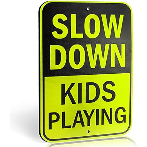 Slow Down Kids Playing Signs | Children at Play Yard Sign | Diamond Grade Ultra Reflective Yellow for Street Safety | Durable Heavy Duty Dibond Aluminum with | 18" x 12" Large Cover