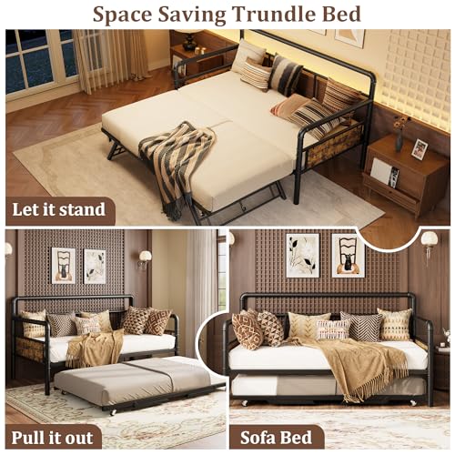 GarveeHome Metal Daybed Frame Twin Size,Heavy Duty Metal Twin Bed Frame,Daybed for Living Room Bedroom Guest Room, Black