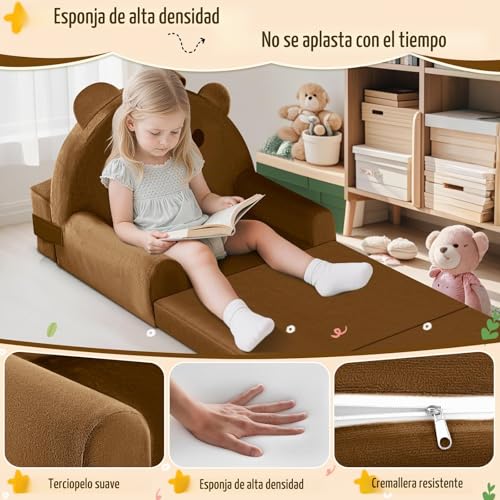 Miniatura 7 de Juoifip Sofá Infantil, 2 En 1 Silla Plegable Para Niños, 150cm Suave Sofá De Terciopelo De Cristal Para Los Niños Pequeños Para El Dormitorio, Sala De Estar