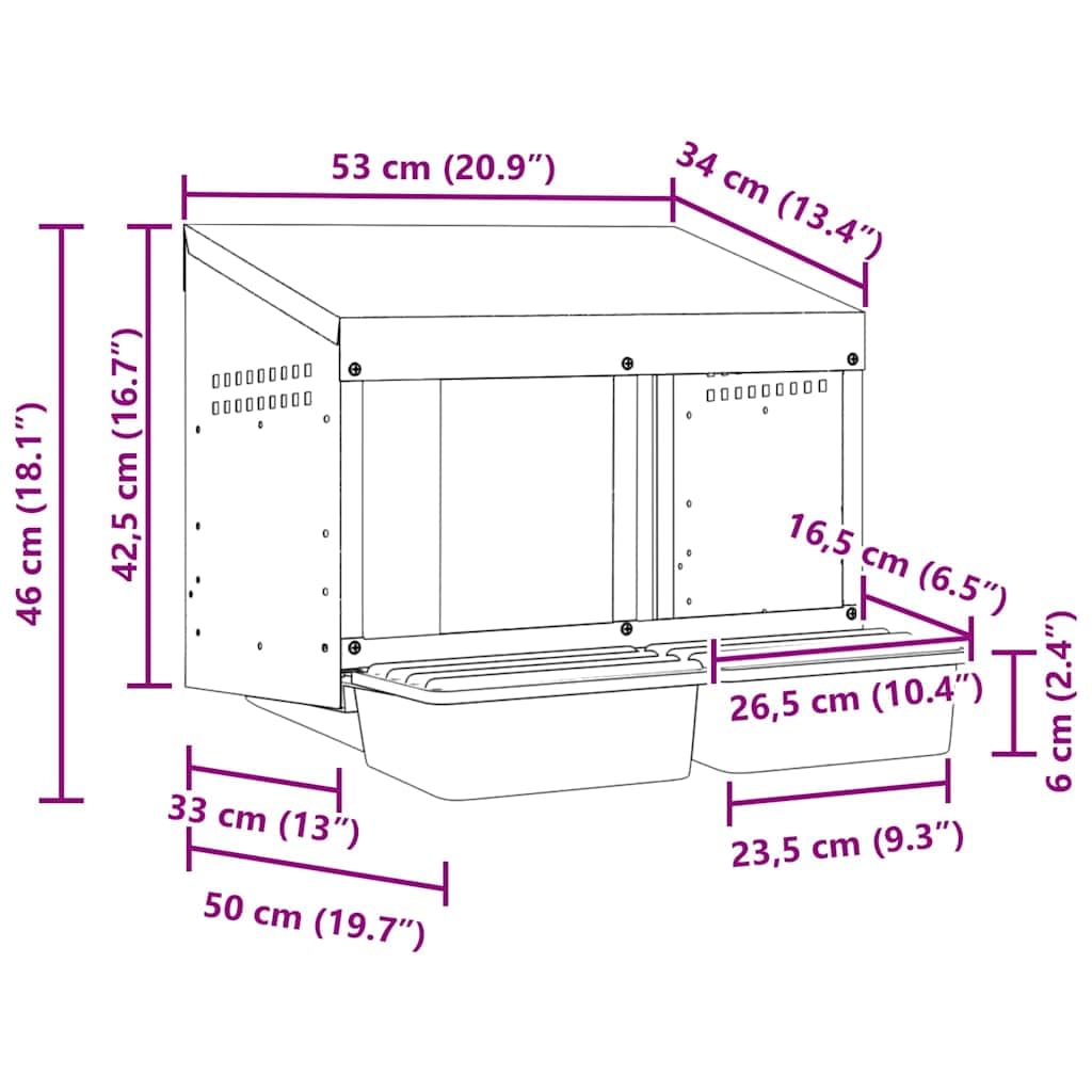 Gallina nido con 2 compartimentos para montaje en pared de acero galvanizado con polipropileno, 53 x 50 x 46 cm, para interior y exterior, fácil recogida de huevos y solución de establo que