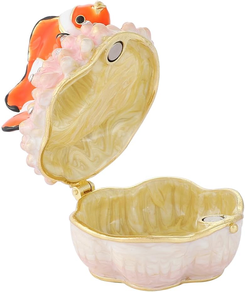 Coral Clownfish Trinket Box Hinged Hand-Painted Jewelry Boxes Enamel Keepsake Box Collectible Gift for Women