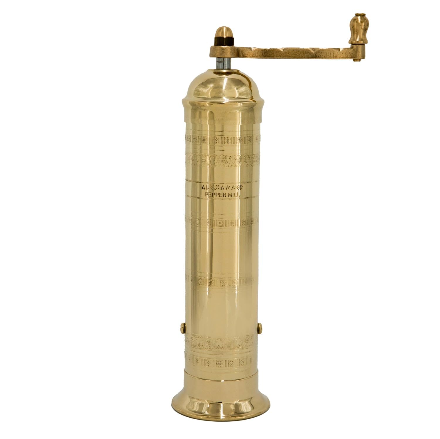 Alexander Home Oryginalny grecki młynek do pieprzu 25 cm wysokości, europejski młynek do pieprzu z uchwytem korbowym, ręczny młynek do pieprzu, do wielokrotnego napełniania, mosiądz