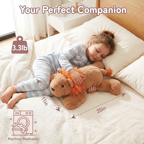 Image of Niuniu Daddy Weighted Lion Stuffed Animals, 20 Inch 3.3 lbs Weighted Plushies, Heavy Calming Body Pillow for Sleeping, Sensory Lying Lap Pad Toy Huggable Gift for Kids and Adults