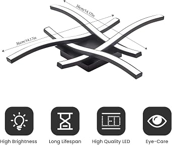 Modern LED Ceiling Light, 24W Black Ceiling Light with 4 Wave Design Lamp Tubes, 6500K Cool White Elegant Ceiling Light for Living Room Bedroom Kitchen Hallway Office [Energy Class A]