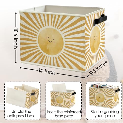 Image of Boho Sunshine Classroom Storage Bins Box with Handles, Cute Boho Abstract Sunshine Collapsible Basket Organizer for Kids Nursery Room Bedroom Bathroom Books Clothes