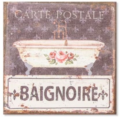 Cadre toile tableau lin baignoire rétro au design vintage et finitions authentiques