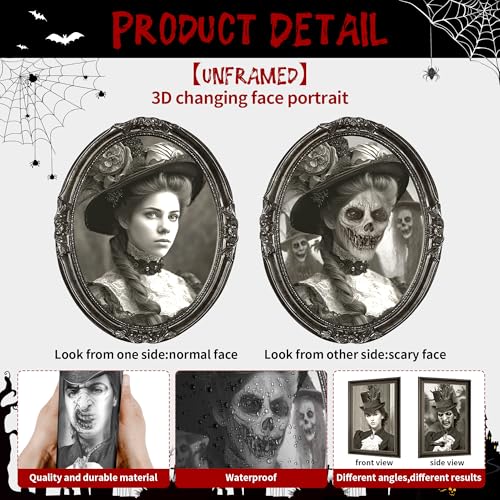 12 PCS Halloween Decoration,3D Changing Face Gothic Poster Spooky Picture - image 2
