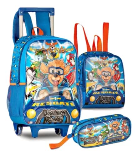 Kit Mochila De Rodinhas Com Lancheira e Estojo Patrulha Cachorrinhos CLIO