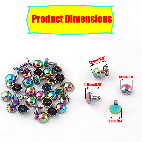 Rainbow Mushroom Dome Rivets - 10Mm Tubular Double Cap Rivets Metal Button Round Rapid Rivet Studs For Purse Bags Shoes Belts Leather Craft 50Pcs #TOP1