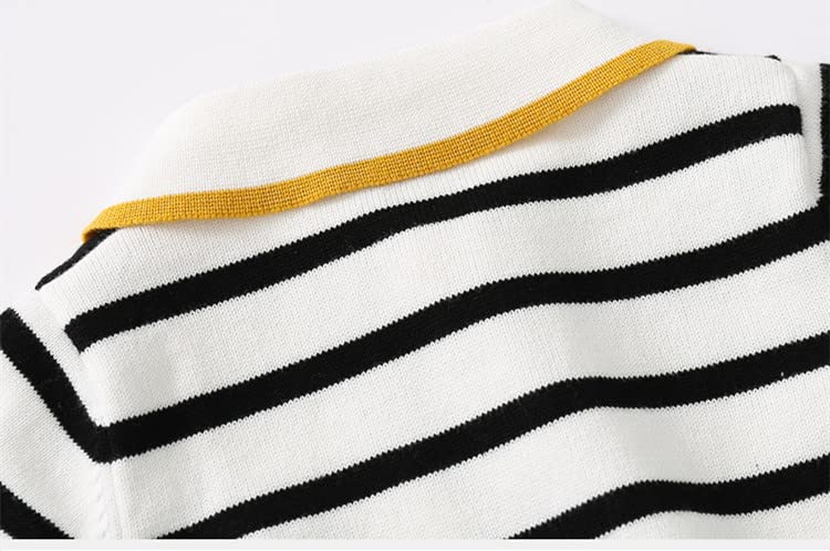 Kids Boys Cartoon Embroidered Knit Sweater Long Sleeve Polo Collar Striped Sweatshirt Cotton Pullover Tops4