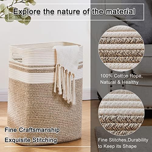 OIAHOMY Laundry Hamper-Laundry Basket,Tall Cotton Storage Basket with Handles,Decorative Blanket Basket for Living room,Collapsible Large Basket for Toys,Pillows,Clothes-16x13x22in-Yellow variegated - 2