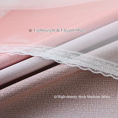 Image of indistar Dreamy Star Cutout Blackout Curtains with White Sheer,Double Layer Curtains for Girls Bedroom, Hollow Out Drapes for Nursery (2 Panel,52Wx84L,Pink Grey)