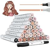 HOMSAlLMO Skin Tone Art Markers, 30 Flesh Colors Alcohol Based Markers Pens Set, Dual Tips Brush&Broad for Professional Artists Drawing Sketch Portrait Comics Coloring