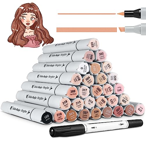 HOMSAlLMO Skin Tone Art Markers, 30 Flesh Colors Alcohol Based