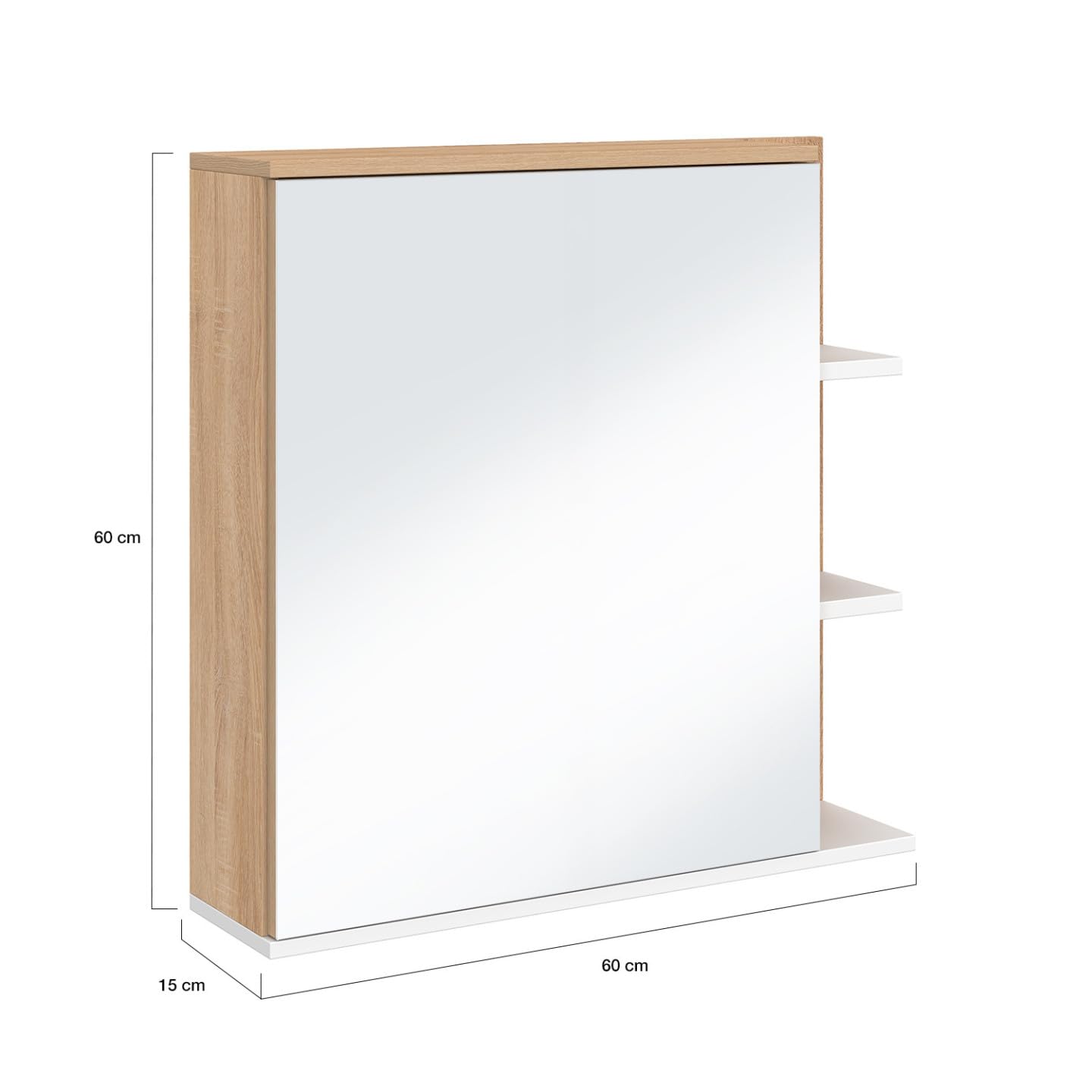 IDMarket - Meuble de Rangement Suspendu avec Miroir et étagères pour Salle de Bain TOMI façon hêtre et Blanc