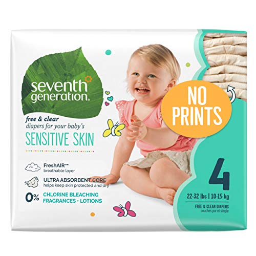 Seventh Generation Baby Diapers for Sensitive Skin, Plain Unprinted, Size 4, 135 Count