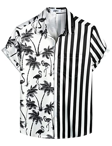VATPAVE Herren Flamingo Hawaii Hemd Männer Freizeit Kurzarmhemd Sommer Strandhemd Blumen Hemden