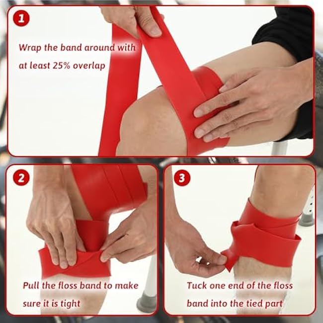 2 Pcs Muscle Floss Bands, Compression Bands with Storage Bag, Mobility and Recovery Bands for Improving Movement, Increasing Circulation & Reducing Soreness (Red & Black)