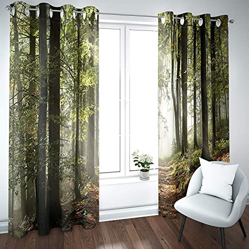 Riyidecor Blackout Forest Tree Curtains Country Nature Rural Village Pathway Mountains Wilderness Scene Autumnal Living Room Bedroom Window Drapes Treatment Fabric (2 Panels 52 X 84 Inch) #TOP7