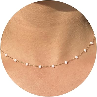 Dainty Beaded Necklaces for Women 14K Gold Plated Stainless Steel Boho Summer Choker Necklace Minimalist Gold Chain Necklace Jewelry Gift