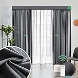 Yoolax Motorized Electric Blackout Curtain Texture Thermal Insulated Drapes Compatible with Alexa an