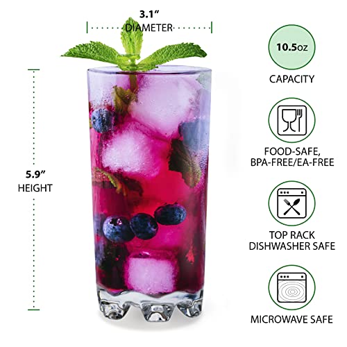 Bravario Unbreakable Plastic Drinking Glasses 11 Oz | Dishwasher Safe Shatterproof 100% Tritan Water Tumblers | Bpa Free Reusable Outdoor Highball Drinkware | Set Of 4 #TOP1