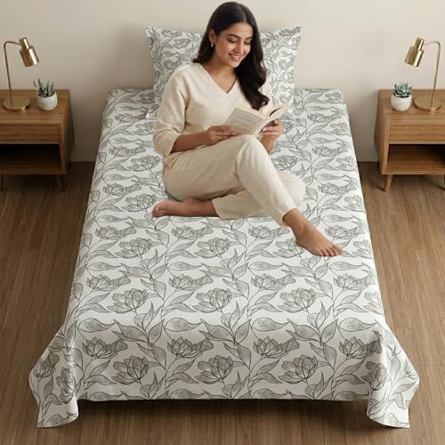 Image of Mafatlal 186 TC Metro Cotton Single Bedsheet | 90 x 60 Inch|Soft, Breathable & Lightweight | with Matching Pillow Cover