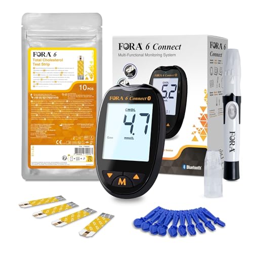 FORA 6 Connect mmol/L Cholesterinmessgerät mit 10 Teststreifen + 10 Lanzetten | Bluetooth & App-Synchronisation | Für Gesamtcholesterin-Messung zu Hause