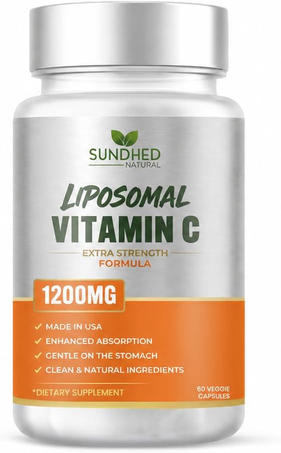 Pure Liposomal Vitamin C - 1200mg Immune System & Collagen Health Booster, Helps Anti Aging Skin Vitamins, Sodium Ascorbate, Sunflower Lecithin, Lypo Spheric - 60 Capsules
