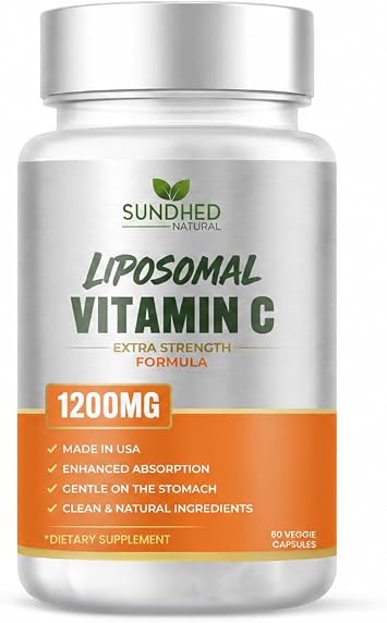 Pure Liposomal Vitamin C - 1200mg Immune System & Collagen Health Booster, Helps Anti Aging Skin Vitamins, Sodium Ascorbate, Sunflower Lecithin, Lypo Spheric - 60 Capsules