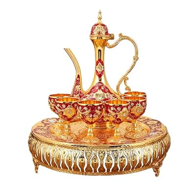 LVPETALIZE Turkish Tea Cups,Turkish Tea Set with Pot and 6 Cups,Turkish Coffee Cup Set for Home Decor,Golden Wine Decanter and Glasses Set