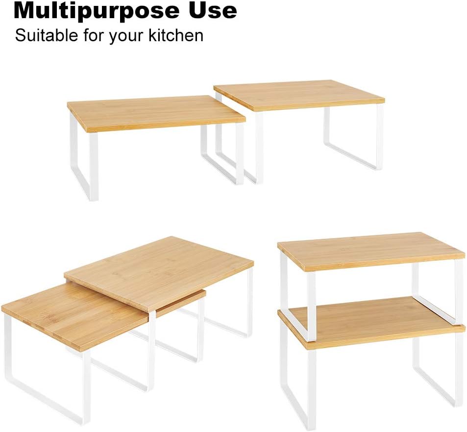 NEX Kitchen Cabinet and Counter Shelf Organizer, Stackable & Expandable, White and Natural - Image 5