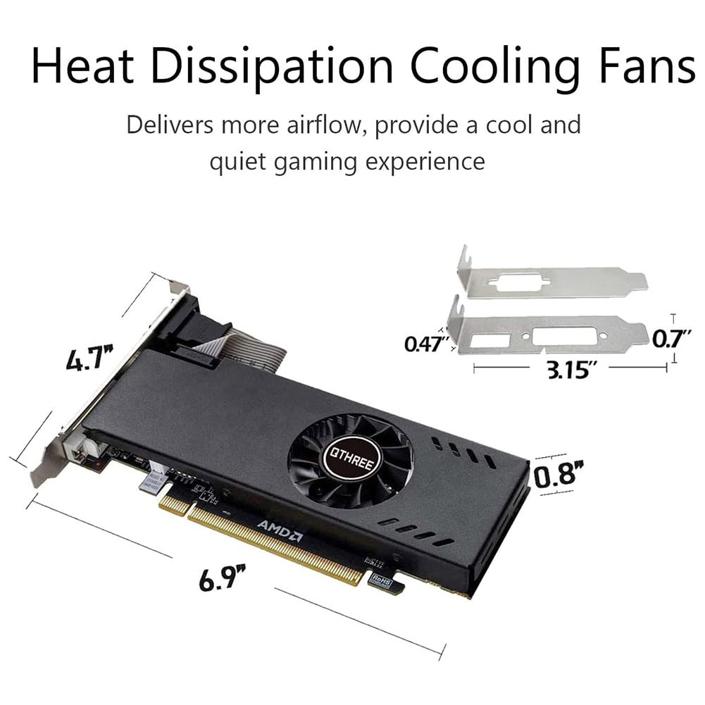 QTHREE Radeon RX 550 Low Profile Grafikkarte, 4GB GDDR5 128-bit, DVI-D, HDMI, VGA, PCI Express x8, Desktop Gaming Grafikkarte für PC, DirectX 12, Computer GPU