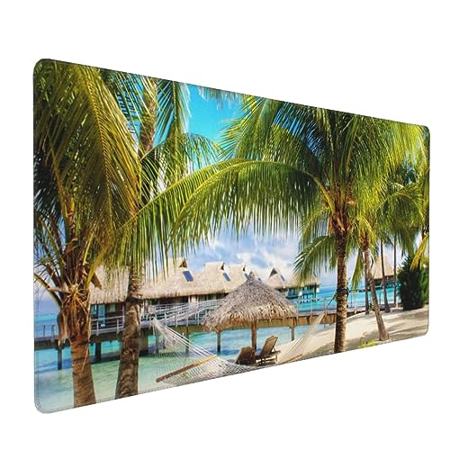 Tapis de souris de jeu grand format 90x40 cm avec motif paysage de plage tropicale